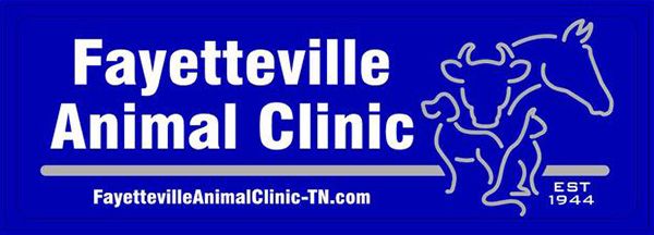 Fayetteville Animal Clinic logo featuring outlines of a horse and a cow, established in 1944.