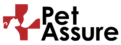 Red veterinary cross with silhouettes of a dog, cat, and horse next to the words "Pet Assure" in black text.